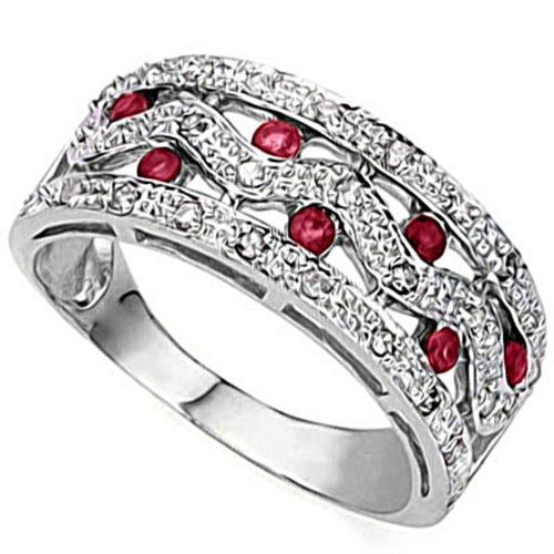 LOVELY GENUINE DIAMOND & GENUINE RUBY PLATINUM OVER 0.925 STERLING SILVER RING - Picture 1 of 2