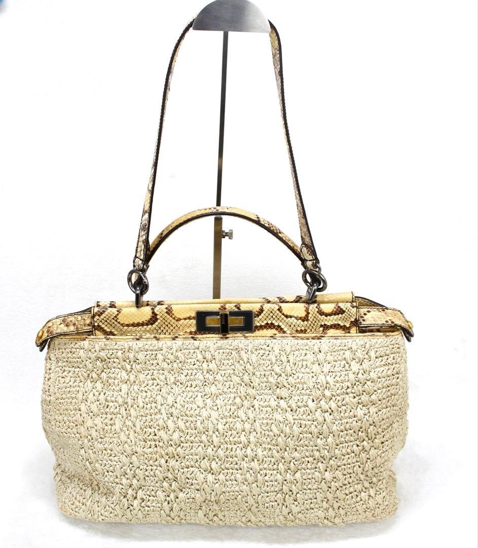 Fendi Peekaboo Straw Python Pattern Handbag 2way - image 5