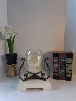 PartyLite''Soliloquay'' Scroll Candle Holder #P0468B & Etched Glass Hurricane;