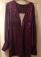 ChicMe XL Ladies Purple Sequin Long Sleeve stretchy bodycon Dress