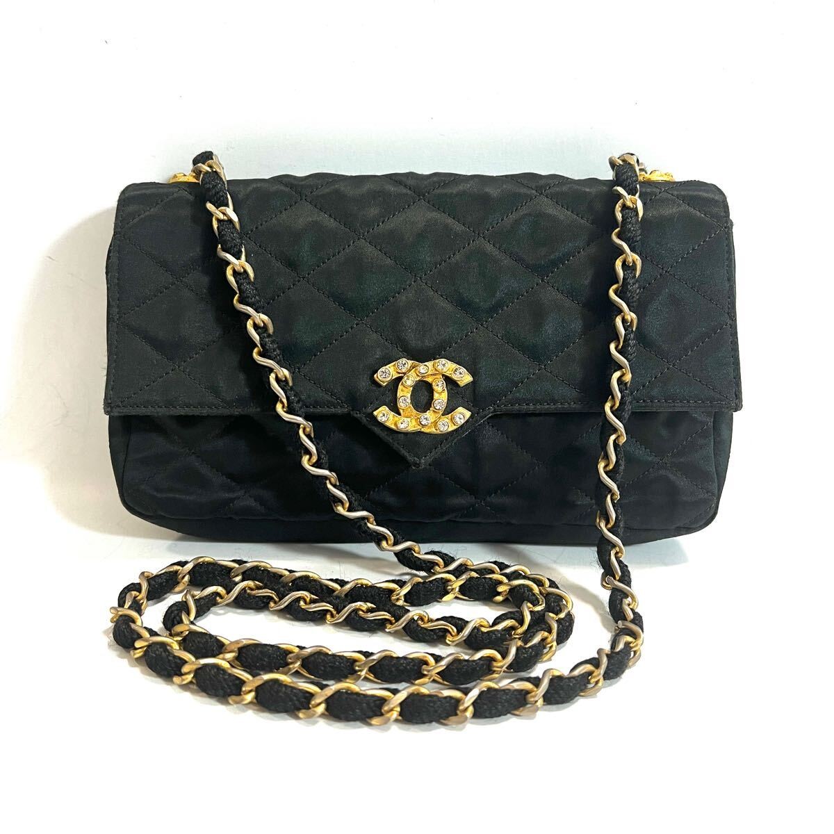 CHANEL Matelassé Chain Shoulder Bag with Rhinestones