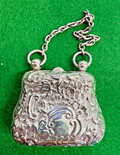 Rare Antique sterling silver finger purse Hallmark Chester c1893 Levi & Salaman