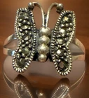 VTG 925 Sterling Silver Natural Marcasite Butterfly Ring SZ6 Beautiful!!!