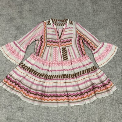 Devotion Twins Ella Dress Womens Small Pink Orange Brown Tiered Oversized Boho