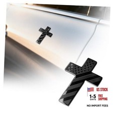 2.56"x1.77" 3D Metal Cross for Car Emblem with USA Flag Texture,Unique Black