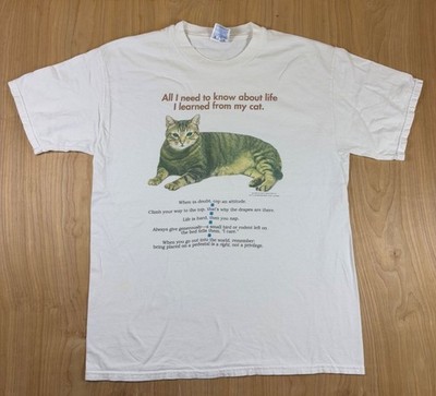 Vintage 90s Cat knowledge tshirt all i need to know about life i learned from my
