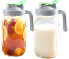 Mason Jar Pitcher With Pour Lid 32 Oz Glass Breast milk Storage Jug 1 Quart W...