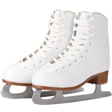 Beginner Ice Skates - White Leather Comfort Skates Women's 8.5 / Men's 7