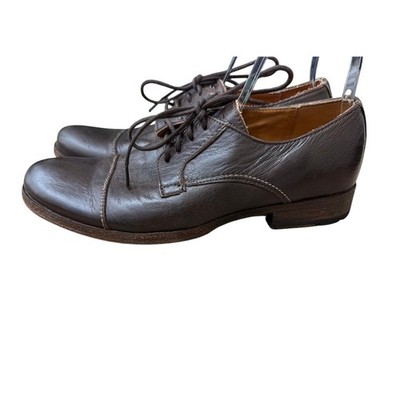 BED STU Genoa Mens 8.5 Brown Leather Oxford Cap Toe Derby Shoes Contrast Stitch