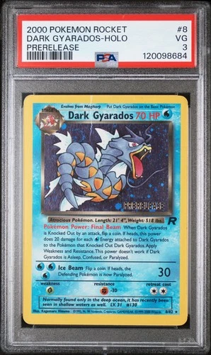 2000 POKEMON ROCKET #8 DARK GYARADOS-HOLO PRERELEASE PSA 3