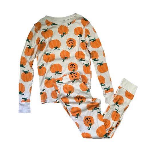 Youth Old Navy 2 Piece Snug Fitting Fall Pumpkin Pajamas Size Medium (8)