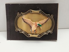 Flying Duck Belt Buckle 1980 Vintage Raintree Brass 3.5" X 2.5" Hunting Preloved