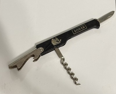 Vintage Italy Wine Bottle Opener Corkscrew Folding Knife Bar Utensil Zonin Wine