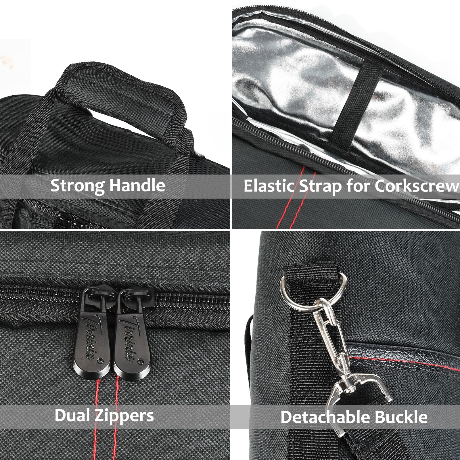 Insulated 3 Bottle Wine Carrier Tote Cooler Bag Travel Picnic Glass Case