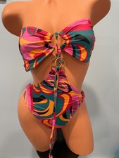 Women's All Over Print Ring Front Linked One Piece Swimsuit Medium