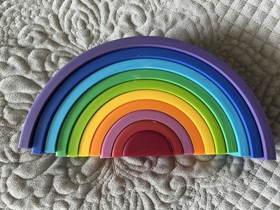 Rainbow Stacking Toy 10 Layer Arch Shape Silicone Nesting Puzzle Blocks Baby 