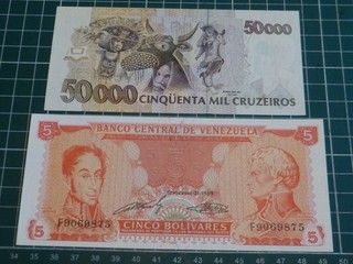 AMERIQUE DU SUD LOT de 2 BILLETS (BRESIL / VENEZUELA) SUPERBES ETATS !