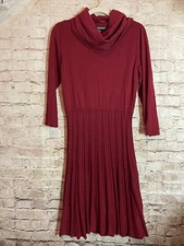 Jones Wear Sweater Dress Womens Large Maroon Red Pleated Cowl Neck Holiday Knit