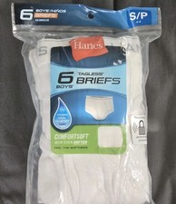 Hanes Boys White 6 Tagless Briefs Small Size 6-8 Sealed Package 2016 New
