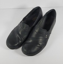 Clarks Collection Black Leather Slip-On Women's Loafers