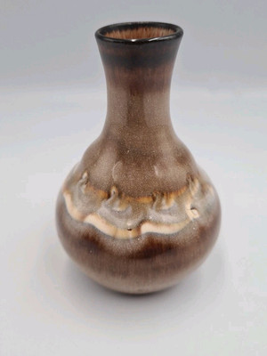 CAMPDEN POTTERY Small Mocha Glaze Drip Style Redware Vase Signed Base 8.5cm
