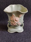 Vintage Weller Pottery Green Cameo Vase White Floral Design