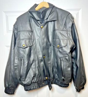 Epoche Women s M PVC Moto Jacket Zip Off Sleeves Convertible Vest Y2K Art 220043