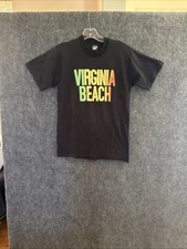 Vintage Virginia Beach Tshirt Size Medium Made  in USA Black Screen Stars Best