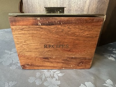 Vintage Heartwood Wooden Recipe Box Brass Lid With Cards Magnolia India