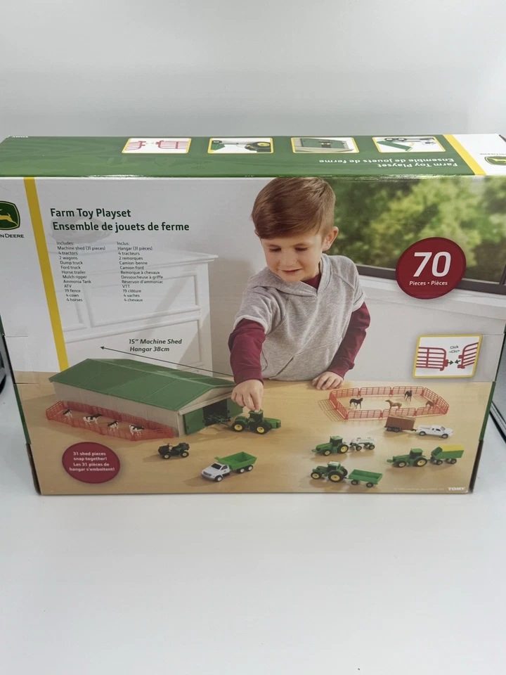 TOMY John Deere 70pc Die-Cast/Plastic Farm Toy Play Set 46276 Incl Machine Shed - Image 2 of 3