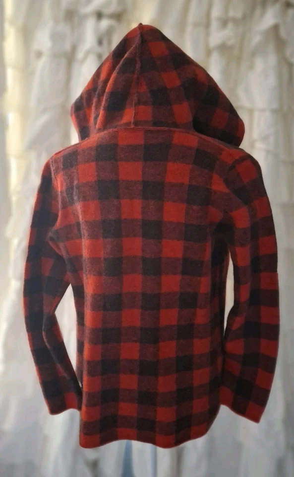 Chaqueta abierta Field Flower Cardi Abrigo Búfalo Lana a cuadros Rojo Negro Capucha a cuadros S Foto 3 de 4