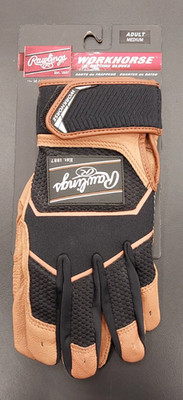 NEW! Rawlings Workhorse Baseball/Softball Black/Brown Batting Gloves Adult