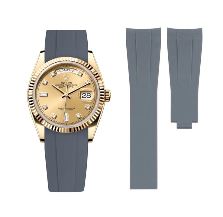 20mm Grey Oysterflex Rubber Strap with Yellow Gold Clasp for Rolex