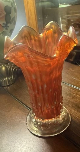 Fenton April Showers Marigold Carnival Glass Swung Vase