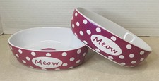 Meow! PetRageous Designs Cat Oval Dish Iridescent Pink Ceramic Bowls Set