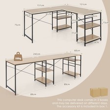 L-Shaped Corner Study Writing Desk Workstation Computer Desk Natural