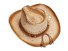 BEAD BROWN - LIVINGSTON MEN WOMEN'S WOVEN STRAW COWBOY HAT W/HAT BAND