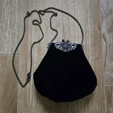 Vintage Black Velvet Evening Bag with Rhinestone Clasp by La Regale