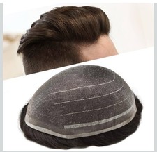 Mens Toupee Human Hair Replacement System French Lace Front Hair Piece