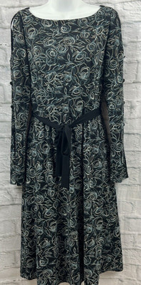 Laundry by Shelli Segal Etuikleid geblümt schwarz blau Größe 8 Langarm Landhaus
