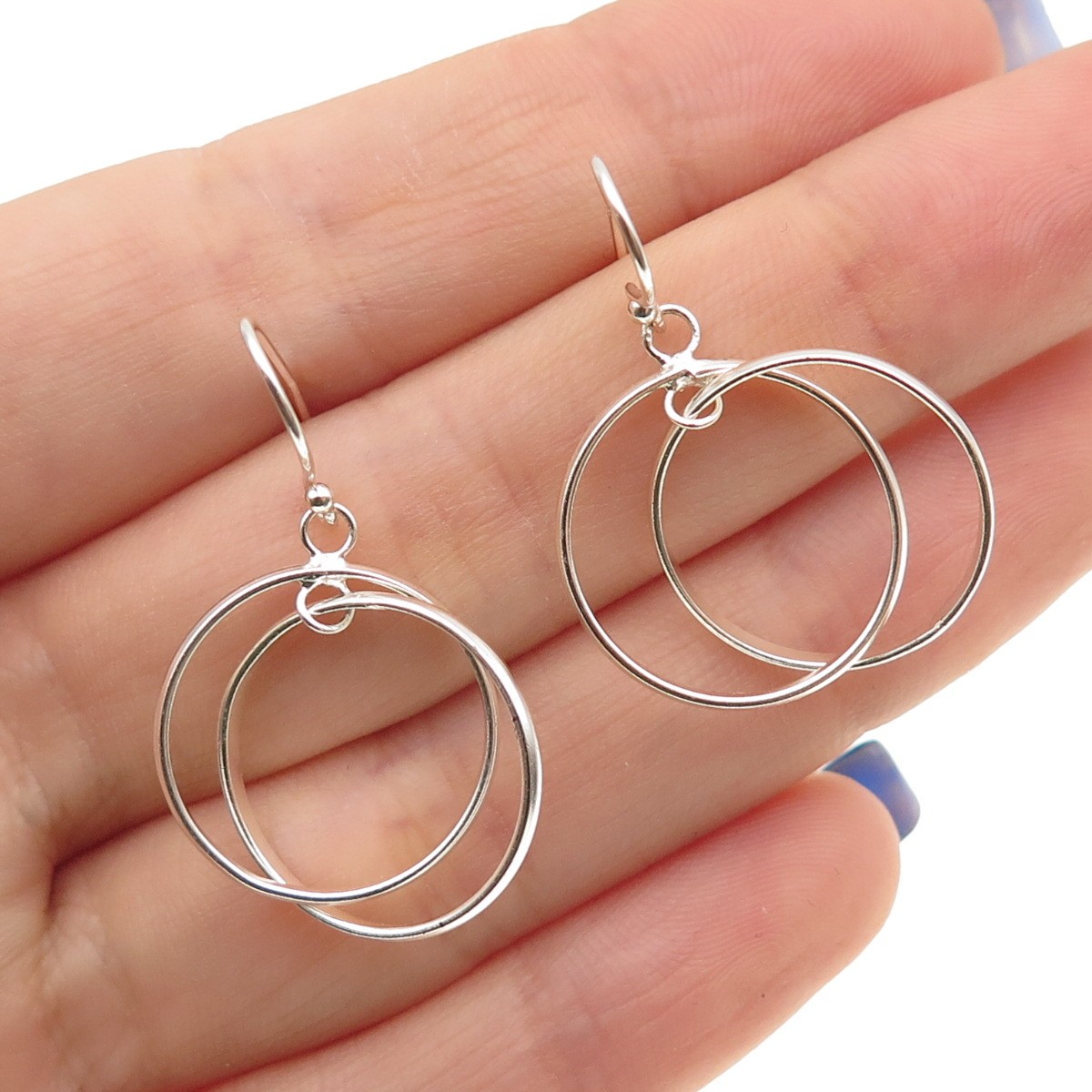 925 Sterling Silver Interlocked Multi-Circle Dang… - image 1