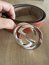 Gucci Gürtel, Silberschnalle, Braunrot, Lede...
