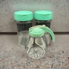 Vintage MCM Federal Housewares Aqua Teal Syrup Dispenser + Salt & Pepper Shakers
