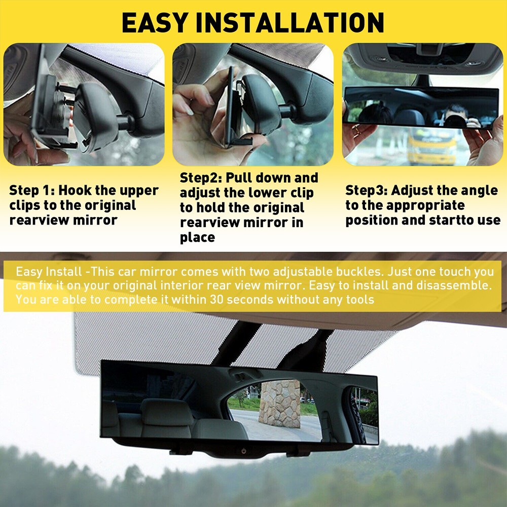 240mm Interior Rear View Mirror Clear Convex Universal Fit Most Car Truck SUV US