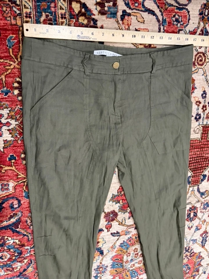 Pantalones de chándal Veronica barba caladio lino cargo verde militar cremallera dobladillo talla 8 Foto 4 de 4