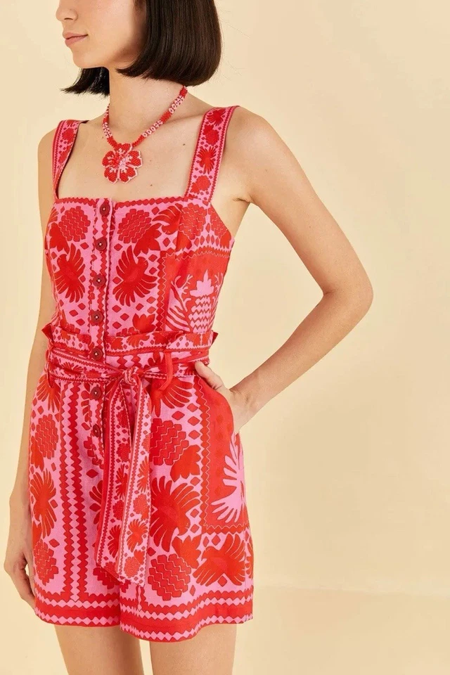 Farm Rio Red Jungle Scarf Romper Authentic With Tags Size M - Image 4 of 4