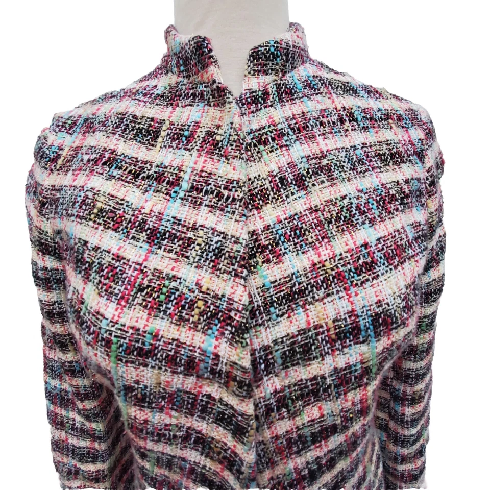 Carlisle New York Flared Fringe Sleeve Striped Tweed Blazer Jacket Womens Sz Sm - Image 3 of 4