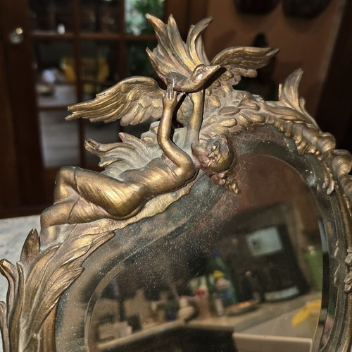 Antique Art Nouveau Bronze "Leda and The Swan" Mirror 17" Frame c1910 Mythology - Picture 2 of 7