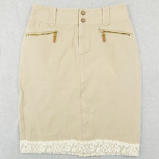 Lauren Ralph Lauren Skirt Womens 4 Beige Straight Knee Length Lace Trims