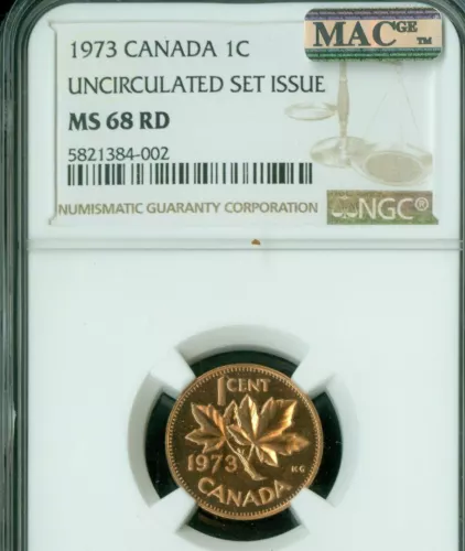 1973 CANADA CENT NGC MS68 RD PQ 2ND FINEST GRADED MAC SPOTLESS *